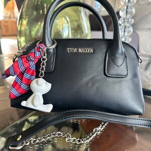 Steve Madden Black Mini Satchel with Chain Accent